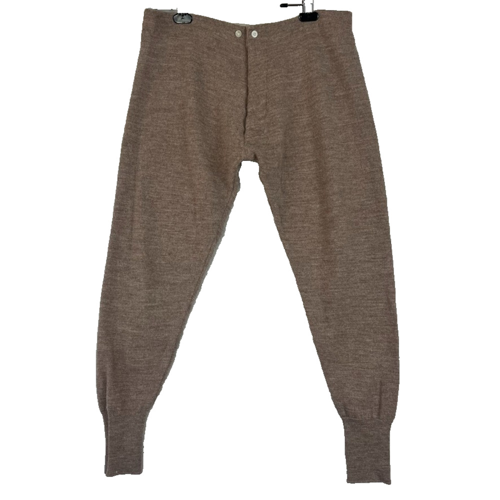 Snowflakes Pure Wool Long Johns Size 40 Thermal Pants Brown